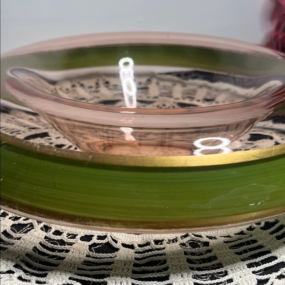 Vintage Tiffin Franciscan Rambler Rose Rolled Edge Console Pink Green Gold Rim - Picture 7 of 17